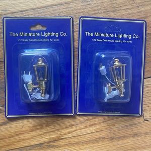 NIB Two dolls house miniature wired Brass Coach Lamps